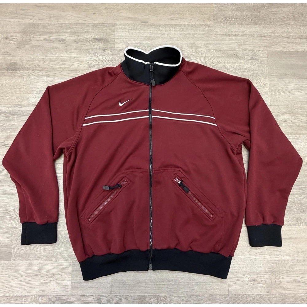 Vintage Nike Warm Up Jacket Mens Large Zip Track Jacket Maroon 90s Y2K